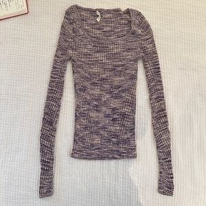 Ulla Johnson Purple Metallic Ribbed Long Sleeve Tee Size Small - Medium Like NEW
